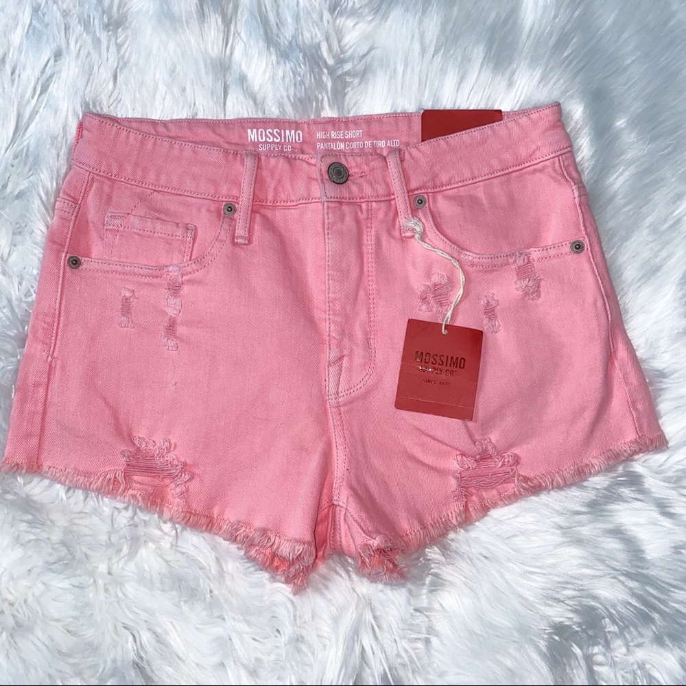 Salmon High Rise Distressed Jean Shorts